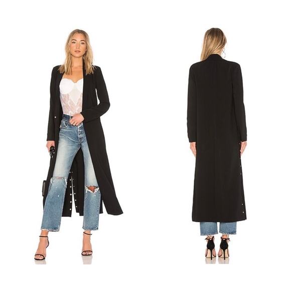 NWT NBD Sienna Duster Long Coat Size Medium Snap Side Buttons Black - Picture 1 of 14